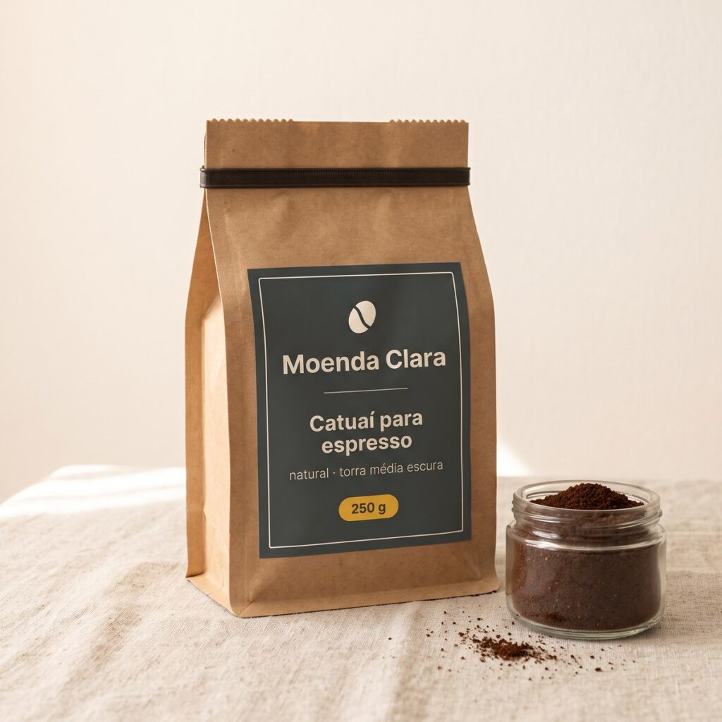 Pacote de café Catuaí para espresso da Moenda Clara